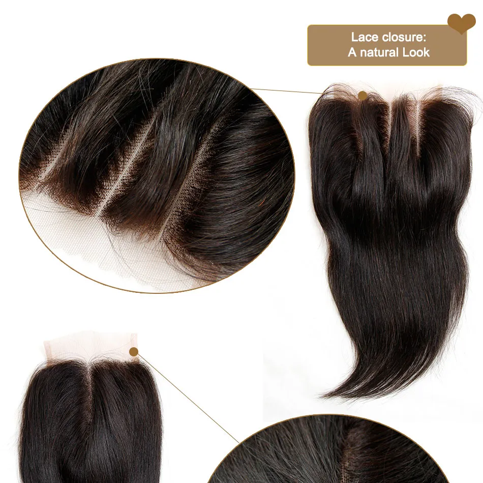 Grade 6A 4 in Virgin Brazilian Straight Lace Closure Free/Middle/3 Way ...