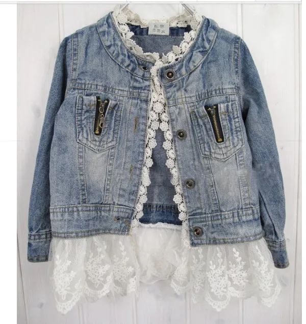 Babies clothes denim lace girls jackets Girls Leisure Washed Denim Jacket kids clothing children Overcoat Outwear