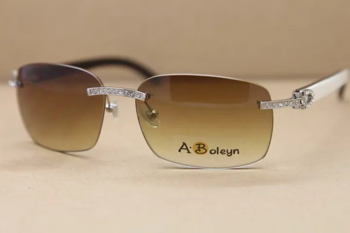Üreticileri toptan çerçevesiz güneş gözlüğü hakiki doğal bufalo boynuz beyaz içinde siyah büyük elmas güneş gözlükleri çerçeve boyutu: 58-18-140mm