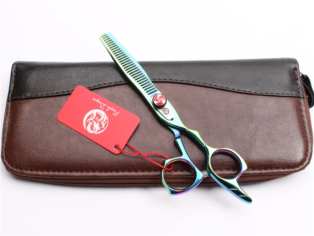 6 '' 17.5cm Japan 440c Purple Dragon Professional Human Hair Scissors Skärning Tunning Saxar Frisör Saxar Salong Style Tools Z9017
