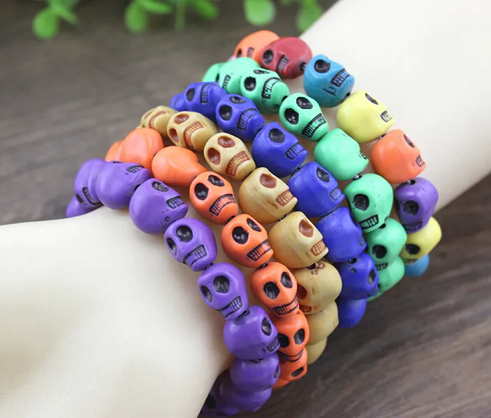 2015 heiße Verkäufe Schädelarmband Polymer-Ton-Schädel Strand Multicolor-Armband-Ausdehnung Nizza Armbänder arbeiten Schmucksachen 100pcs / lot