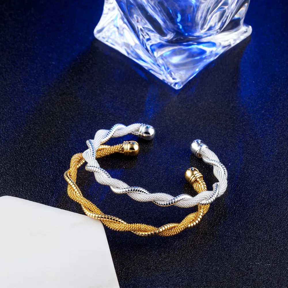 10 stks/partij hot gift fabriek prijs 925 zilveren bedelarmband Twisted snake bone 18K gouden armband mode-sieraden 1821