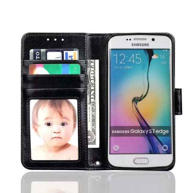 Custodia in pelle Deluxe Samsung Galaxy S7 S7 Edge Supporto carta Supporto telefono con vibrazione liscia Samsung S6 S6 Edge Case1843290