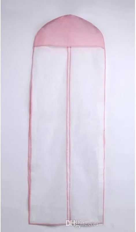 Free Shipping In Stock White Pink No Logo Wedding Dress Bag Garment Cover Travel Storage Dust Cover 155cm Long No Signage Wedding Accessory