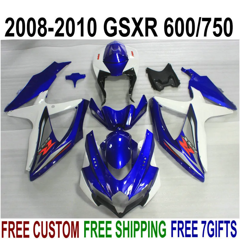 SUZUKI GSX-R750 GSX-R600 için ABS kaporta kiti 2008 2009 2010 K8 K9 mavi beyaz siyah kasırgalar seti GSXR 600 750 08-10 TA26