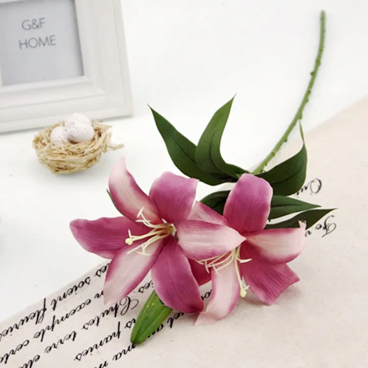 6 цветов Лилия букет искусственные Лилии поддельные шелковые Posy Свадебные цветы куст корзина поддельные цветок для Рождества украшения дома длина 57 см