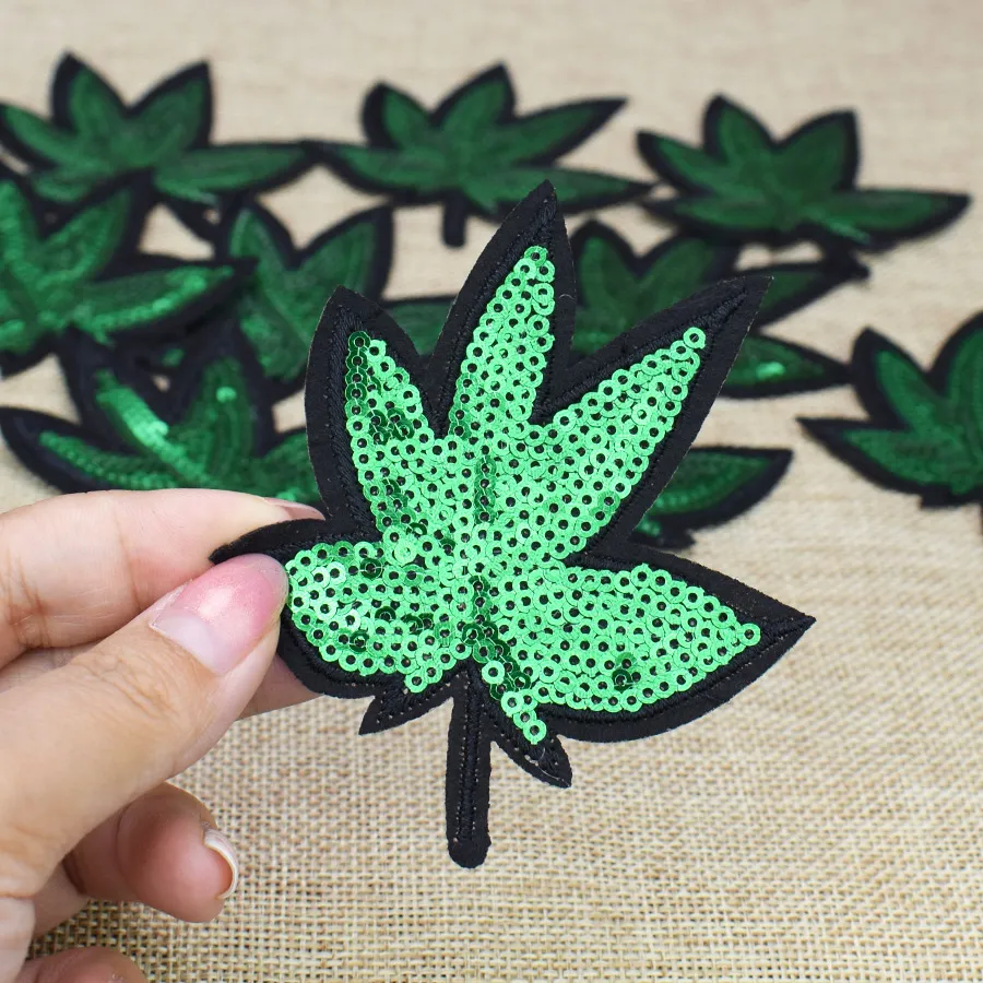 Sequined Leaf Patch for Clothing Bags Iron on Embroidery Patches for Jeans DIY Fabrics for Patchwork Sew on Sequins218H
