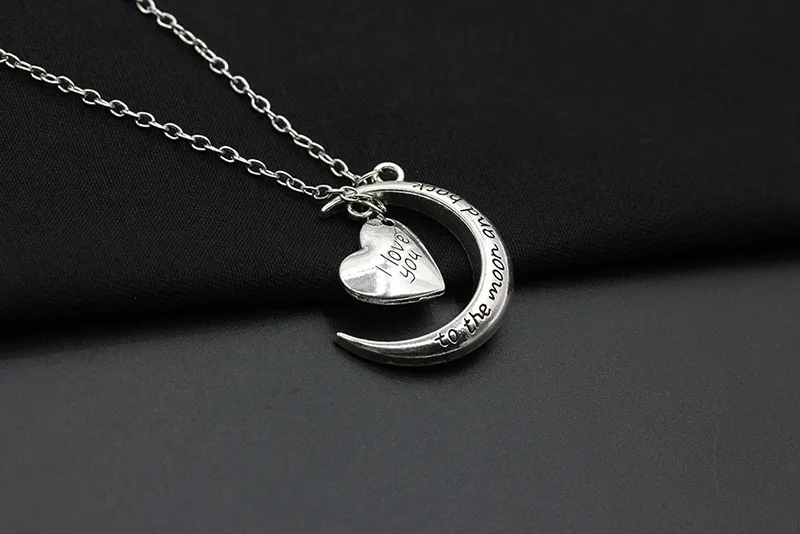 2016 Romantic I Love You To The Moon and heart Necklace Alloy Chain Heart Pendants Necklaces For Women Jewelry Valentine's Day Gift