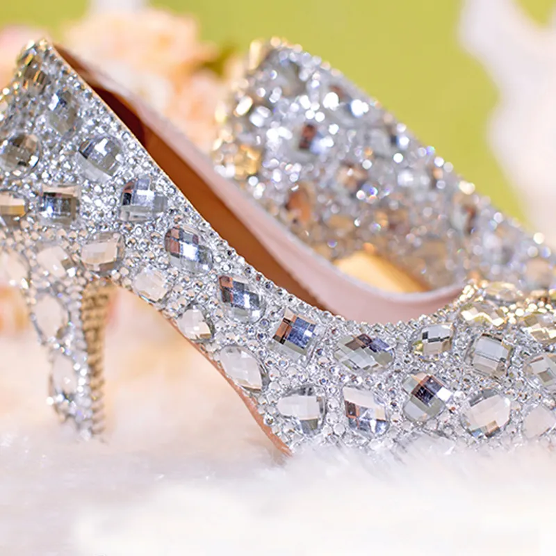 Sapatos de Casamento de prata Clara Plataforma De Strass Dedo Do Pé Fechado 3 