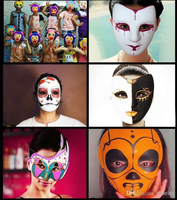 La mejor máscara de bricolaje pintada a mano cara blanca de halloween zorro corona mariposa máscara de papel en blanco mascarada partido cosplay máscaras CW0298