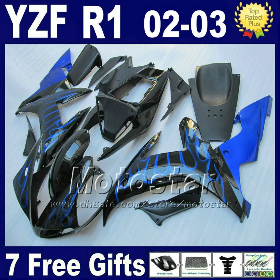 Blue Flames Fairings för Yamaha R1 2002 2003 Injicering gjuten kropps kit YZF1000 02 03 YZF R1 Fairing Kit Parts Set 4RW1