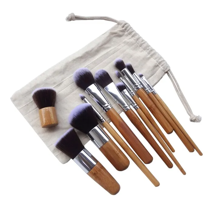 Professionell borste 11st / bambuhandtag Makeupborstar, 11sts Make up Borste Set Cosmetics Brush Kits Verktyg DHL Gratis frakt Bra kvalitet