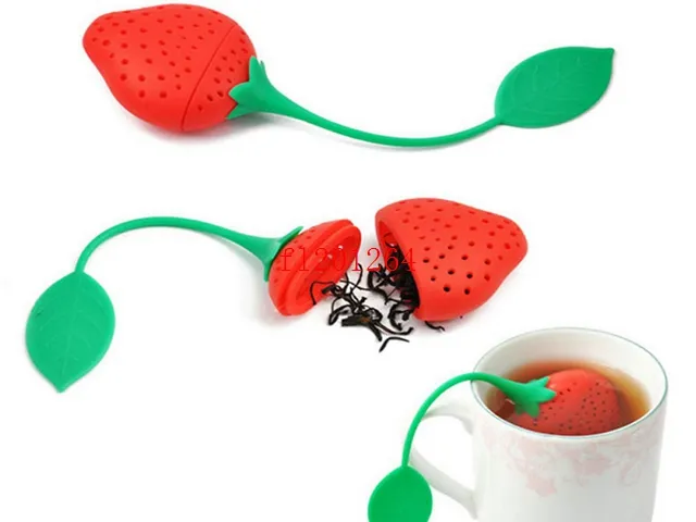 Fedex DHL livraison gratuite Silicone fraise conception lâche feuille de thé passoire à base de plantes épices infuseur filtre outils