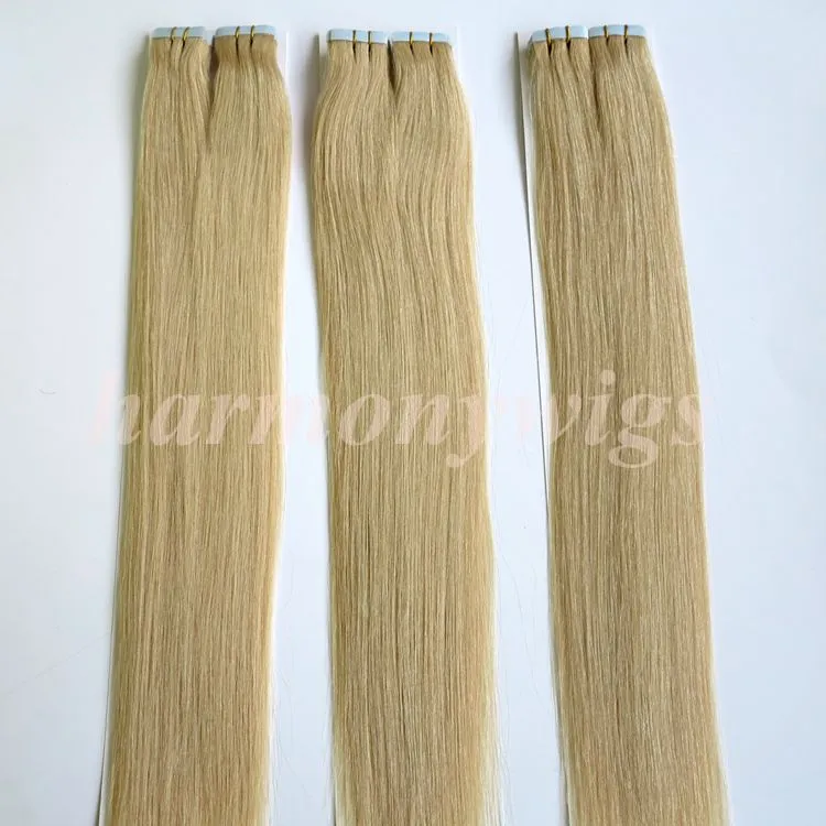 100g / pack extensões de cabelo Tape 100% do cabelo humano 18 20 22 extensão 24inch 60 # / Platinum Blonde cola de pele trama humana do cabelo