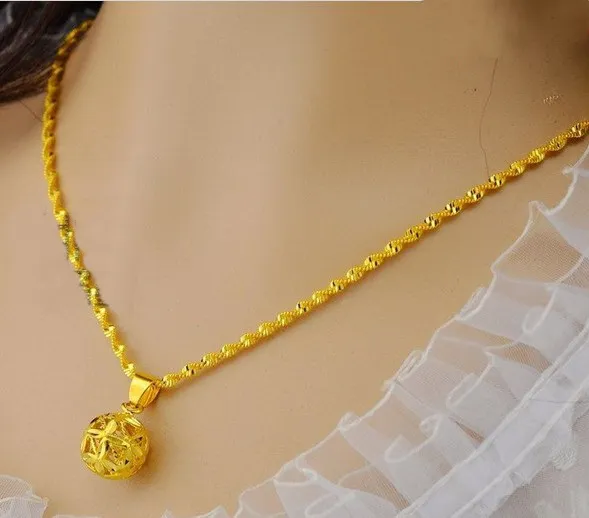 Carved yellow bead pendant necklace for women, 24k gold plated Wave chain necklace ,2016 fashion collie jewelryr