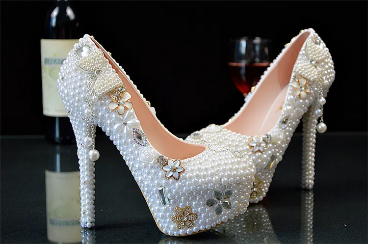 New Wedding Ultra high heel Platform Crystals Shoes Aesthetic Crystal Pearl Bridal Shoes Diamond Lady Shoes Wedding Party