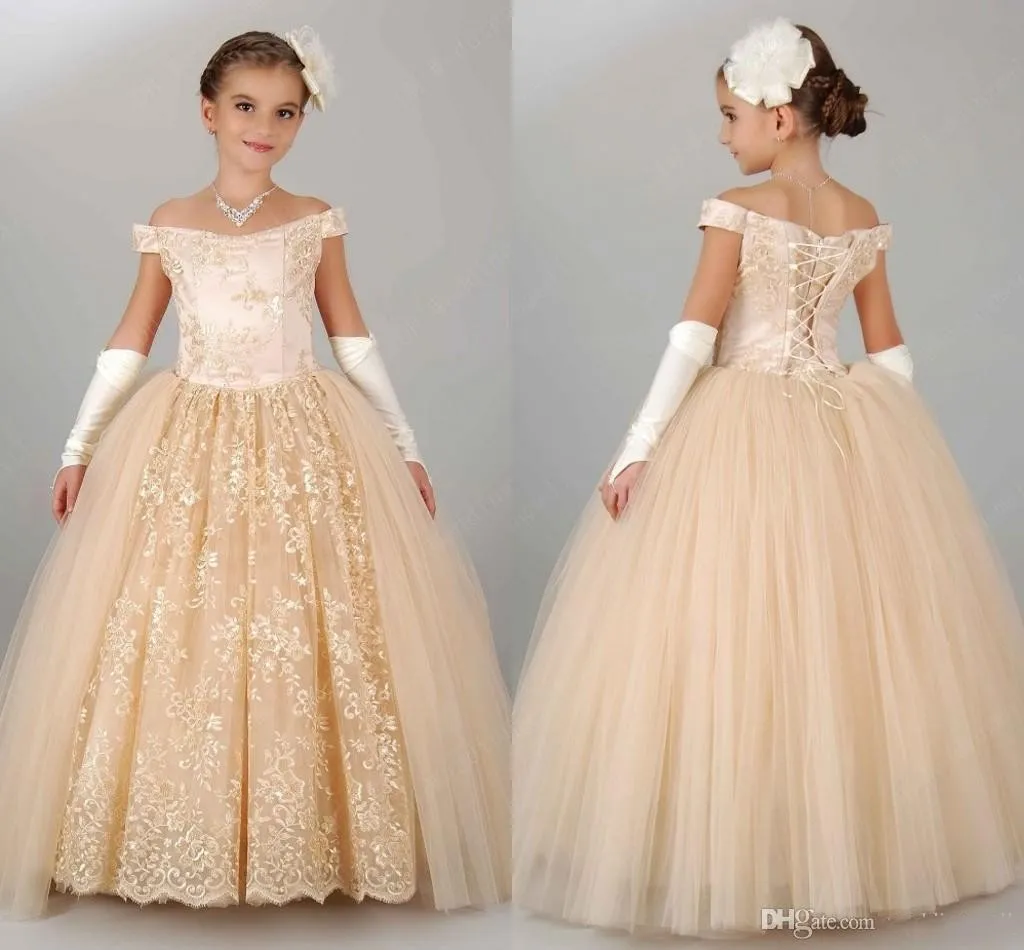 Abiti da spettacolo per ragazze Abiti da addio al ginocchio Appliques in pizzo Principessa Flower Girl Abiti Abiti da bambina Lace Up Abito da sposa da ragazza