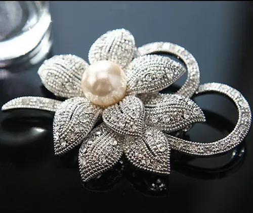 Broche de lazo grande con estilo Vintage, broche de perlas de imitación de alta calidad, alfileres, joyería para mujer, alfileres para Collar, broche de ramo de novia para boda B812