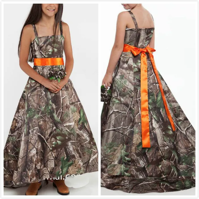 Custom Made Camo Girls Wedding Party Dresses High Low Camouflage Flower Girl Dresses Realtree Formal Girl Pageant Gowns with Sash