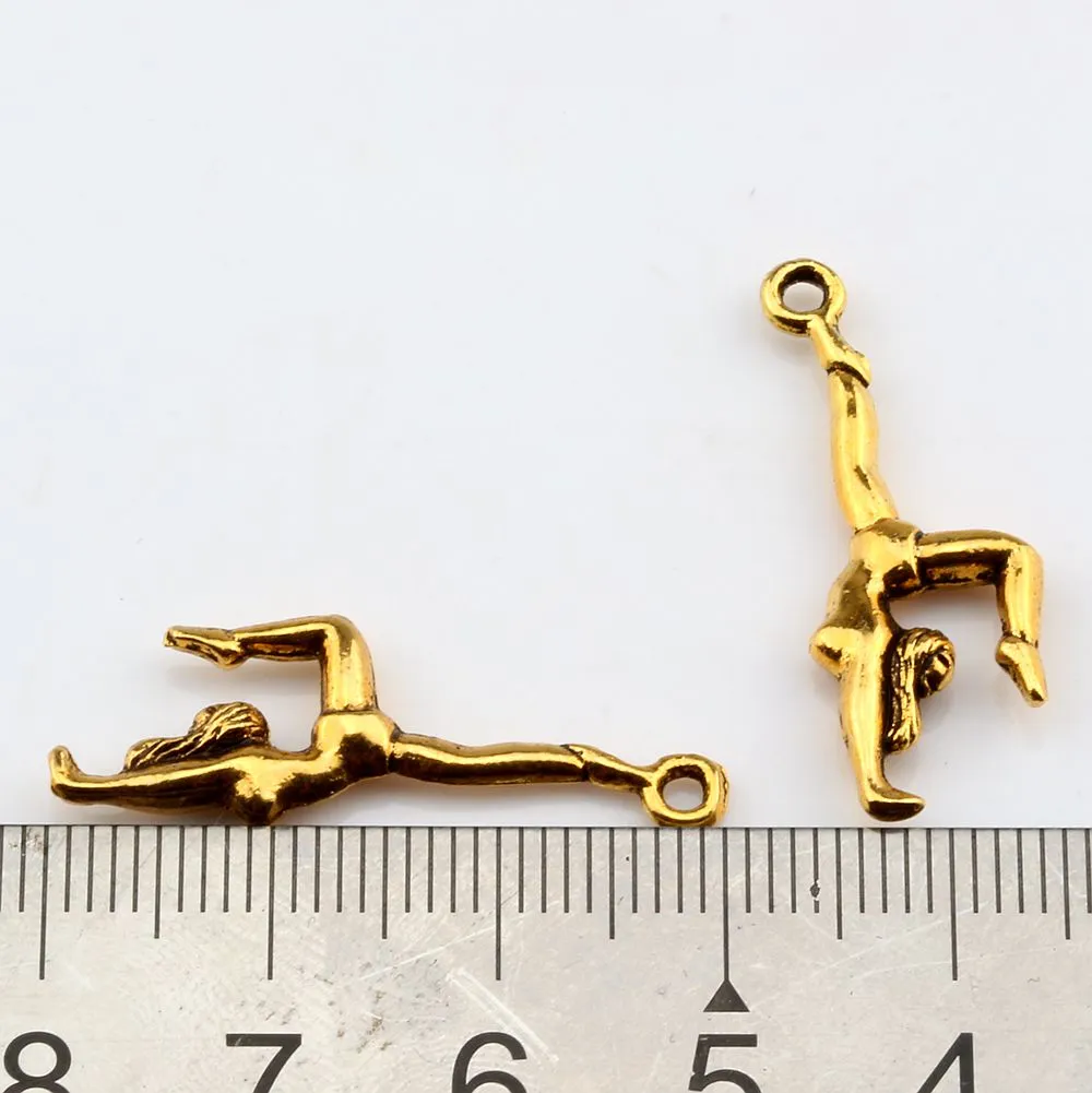 Горячей ! Antique Silver / Antique Gold Двухсторонний дизайн Гимнастика Gymnast Athlet Charms Подвески DIY Ювелирные изделия 11 x 30 мм