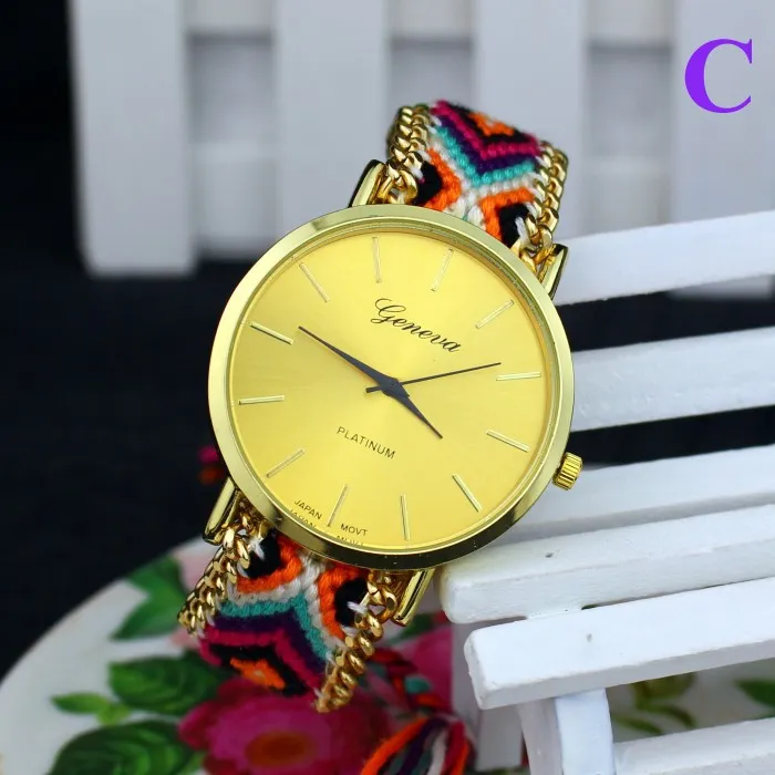 Colors Handmade Braided Geneva Watches Friendship Bracelet Watch Hand-Woven Watch Ladies Quarzt Watches 