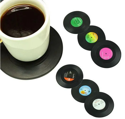 Nowy Przyjeżdża 6 Sztuk / Set Home Table Cup Mata Creative Decor Coffee Dick Platemat Spinning Retro Vinyl CD Nagrywki Napoje Podstawowe