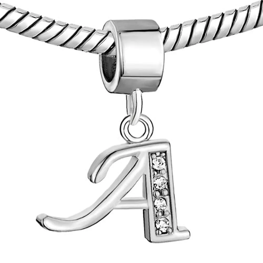 Crystal Rhinestone Wstępna litera alfabetu z listów A-H Dangle Charm EUROPEJSKI Koraliki spacerowe pasuje do bransoletki Pandora