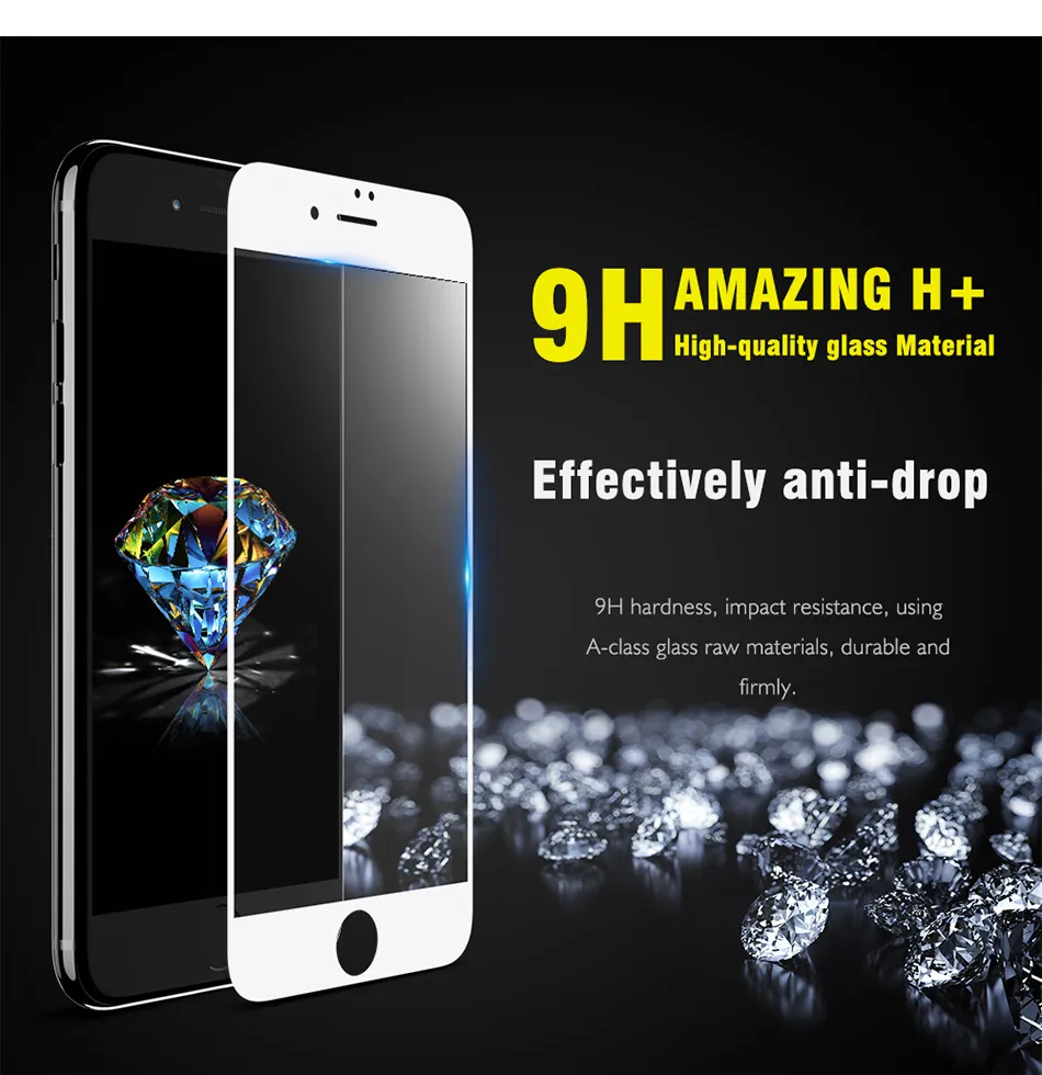 4D 0.2mm 9H Blue Ray Screen Protector For iPhone 6 6S 7 7 Plus Anti-Fingerprint Clear Tempered Glass Film For iPhone 6 6S 7