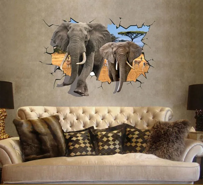 70 * 100 cm Afryki Antelope do Ciężkiego Elephant Efekt 3D może być przenoszona płaszczyzna naklejki ścienne Darmowa wysyłka HK16