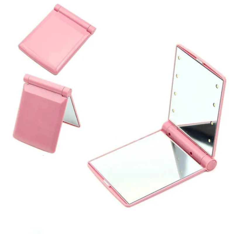 Fashion Women Ladies Make Up Mirror Cosmetic Folding Portable Compact Pocket with 8 LED Lights Makeup Tool Nice Gift