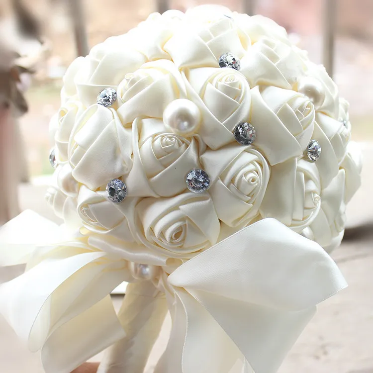 Intero romantico bouquet da sposa viola perle di cristallo bouquet da sposa artificiale la sposa perline raso rosa damigella d'onore fiore3416761