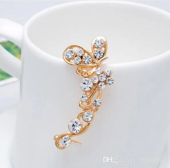 Retro Crystal Butterfly Flower Ear Cuff Stud Earring Wrap Clip On Clip Clamp New
