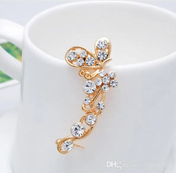 Retro Crystal Butterfly Flower Ear Cuff Stud Earring Wrap Clip på Clip Clamp Ny