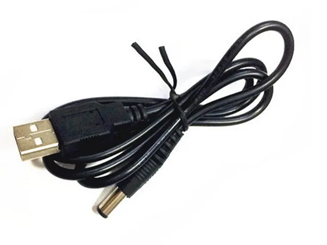 Câble de chargement USB 80cm, vente en gros, DC5.5mm x 2.1mm, câble d'alimentation USB vers DC 5.5x2.1mm, jack noir, vente en gros