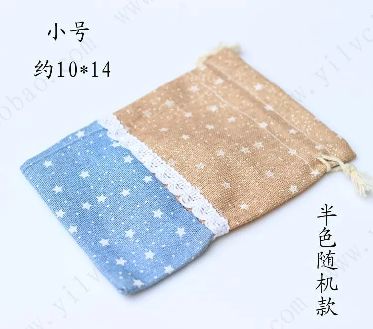 New Designs Cheap Lace splicing Jewelry Gift Bags Ethnic Small Drawstring Cotton Packaging Pouches mix color 