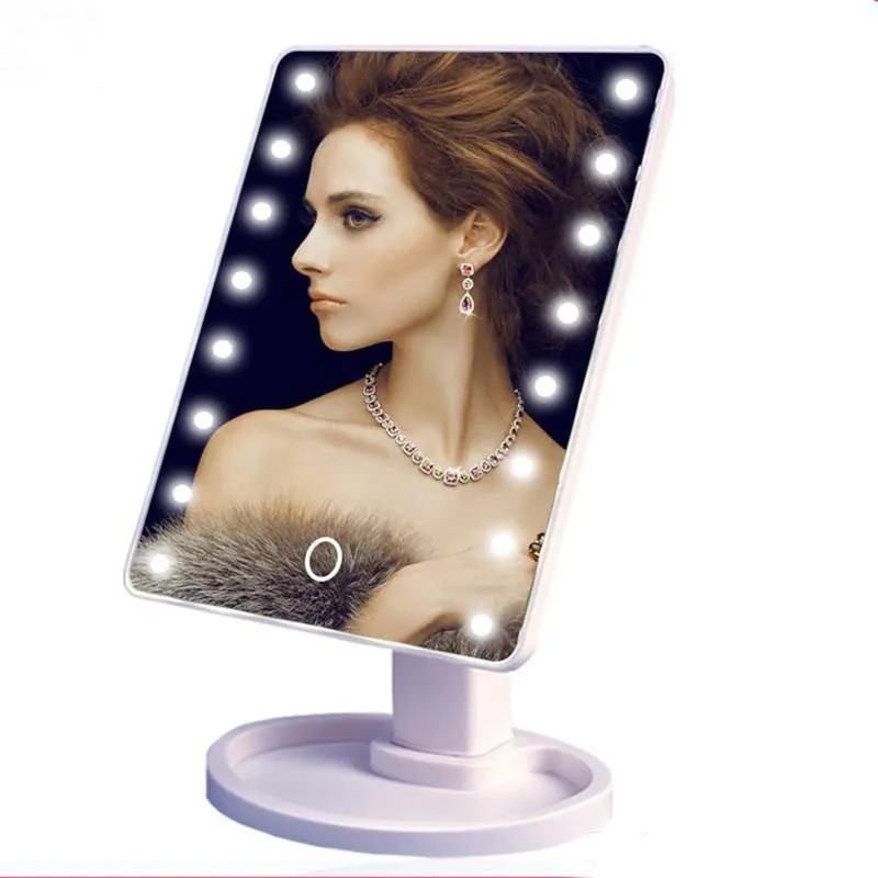 Miroir de maquillage rotatif à 360 degrés, réglable, éclairé à 16/22 LED, écran tactile, Portable, lumineux, cosmétique, 5549578