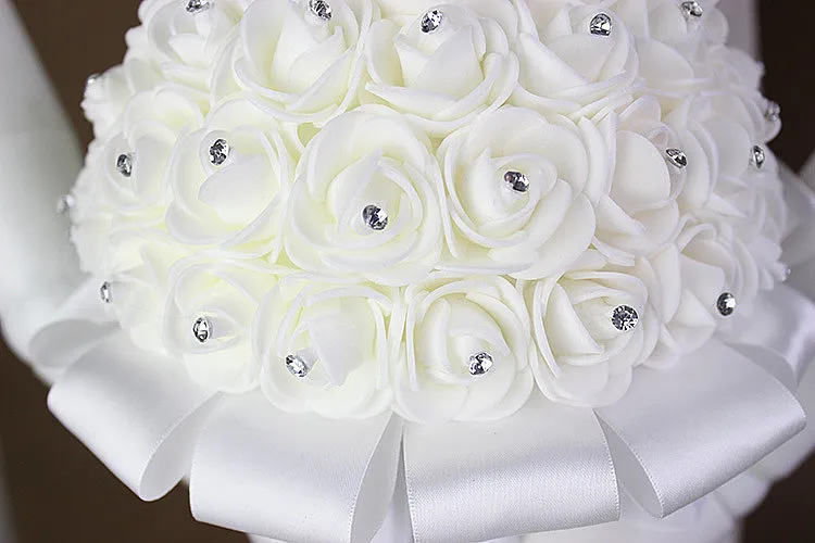 Bouquets de mariage de luxe en cristal blanc 2016 Nouveautés Ivoire Rose Bow buque de noiva de perola Fleurs de mariage Bouquets de mariée4284564
