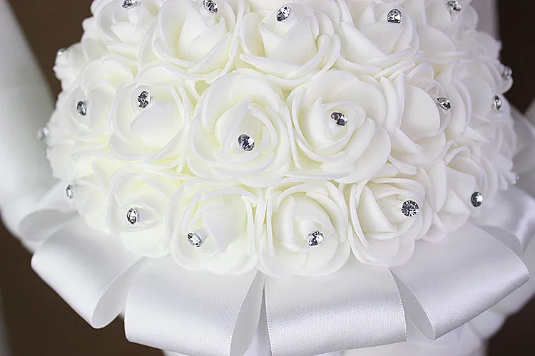 Luxury Crystal White Wedding Bouquets 2016 Nowe przybysze Ivory Rose Bow Buque de Noiva de Perola Wedding Flowers Bukiets4760715