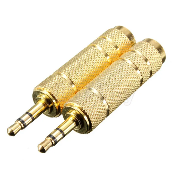 Gyllene mikrofon 6,5 mm Kvinna till 3,5 mm Man Stereo Jack Audio Adapter Converter Plug Connector