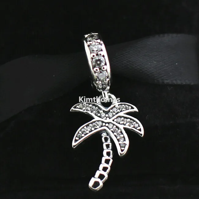 100% 925 Sterling Silver Mousserande Palm Tree Dangle Charm Pärla med CZ Passar European Pandora Style Smycken Armband Halsband