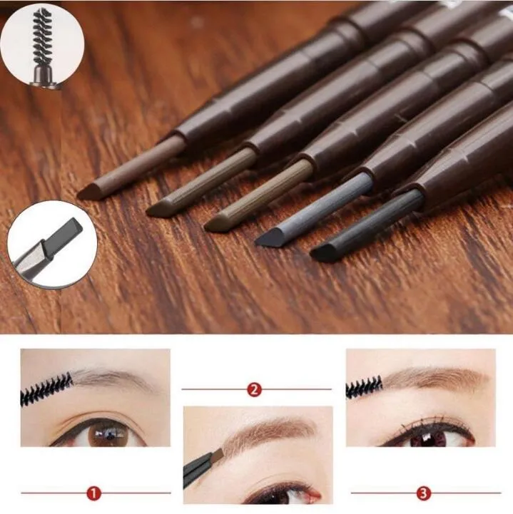 Double-Enter Automature Wodoodporne oko Brow Eyeliner Brwi Pen Ołówek z pędzlem Makijaż Kosmetyczny Narzędzie 5 Kolory