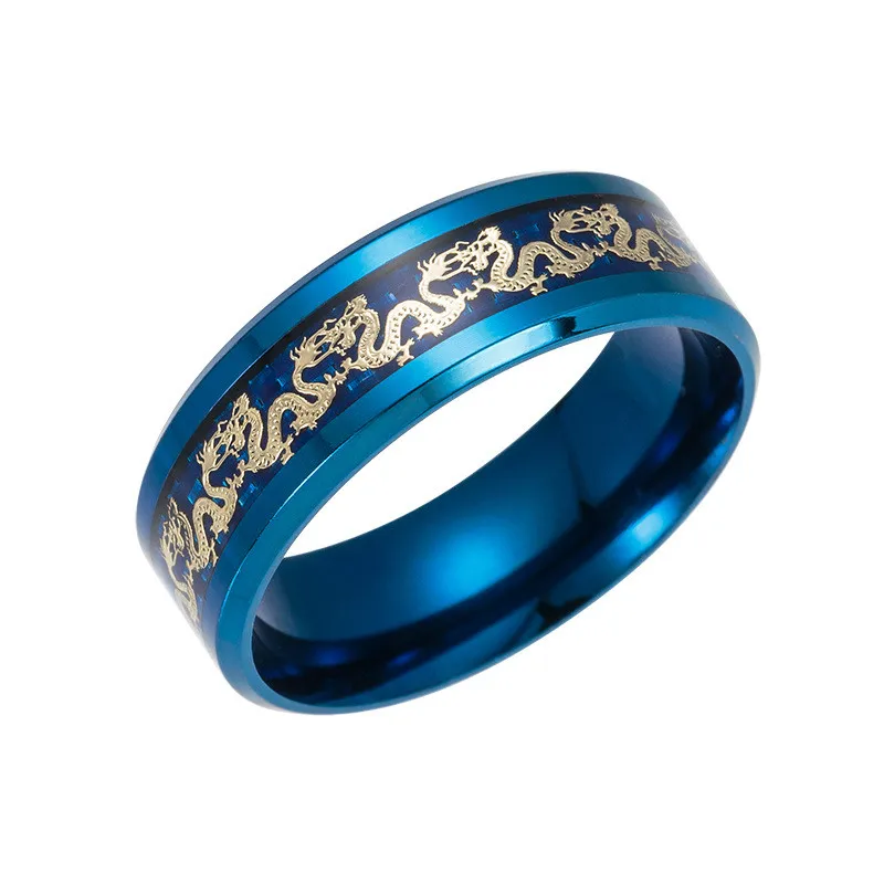 Legal Aço Inoxidável Gragon Anéis de Jóias Azul Preto Anel de Dedo Para As Mulheres Homens Anéis Presente Venda Quente