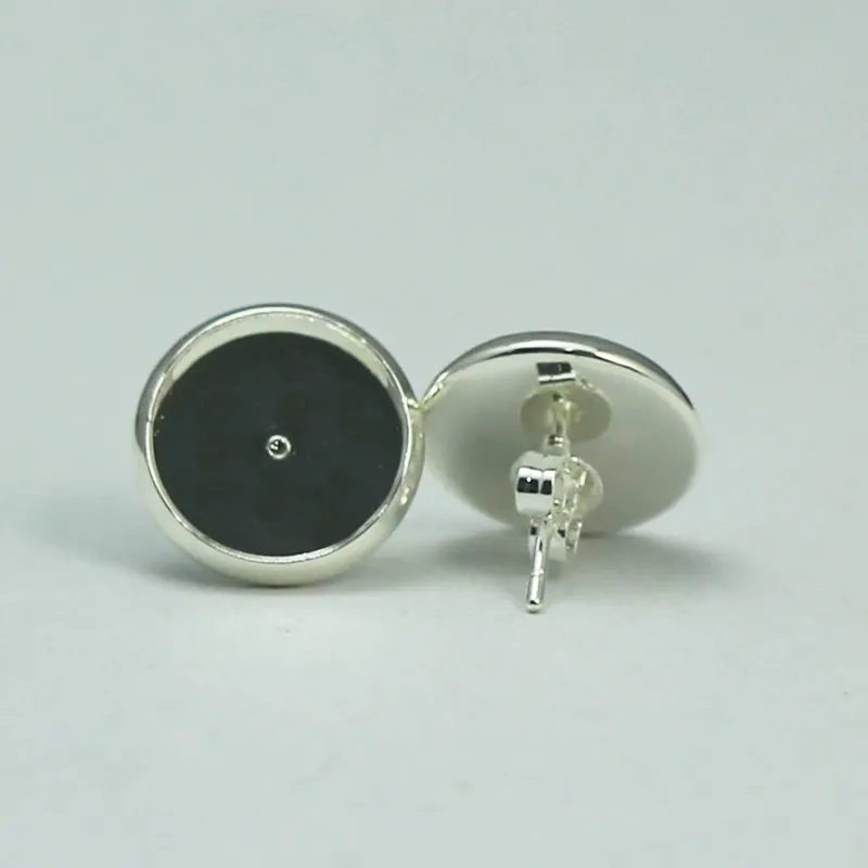 Beadsnice stud earring base in silver plated coler round stud earring blank bezel earring trays fit 12mm cabochons or resin ID 8268501625