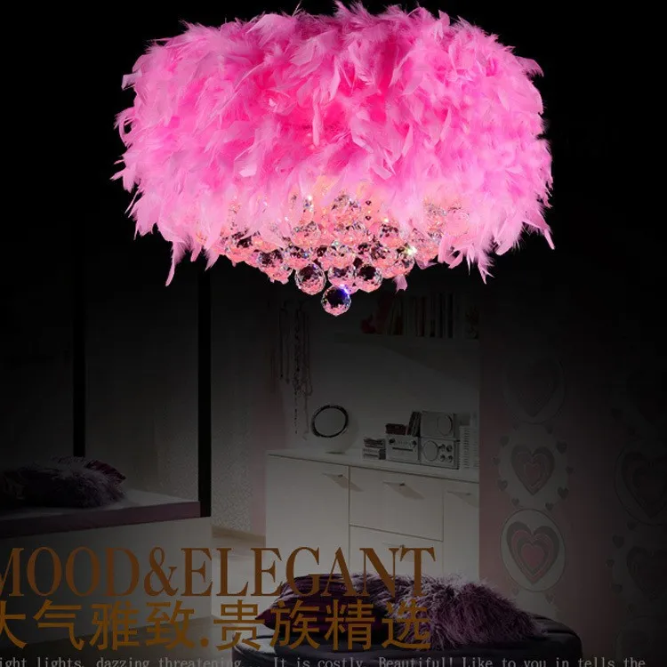 Multi Color Feather Pendant Lights Childrens Room Hanging Light Crystal