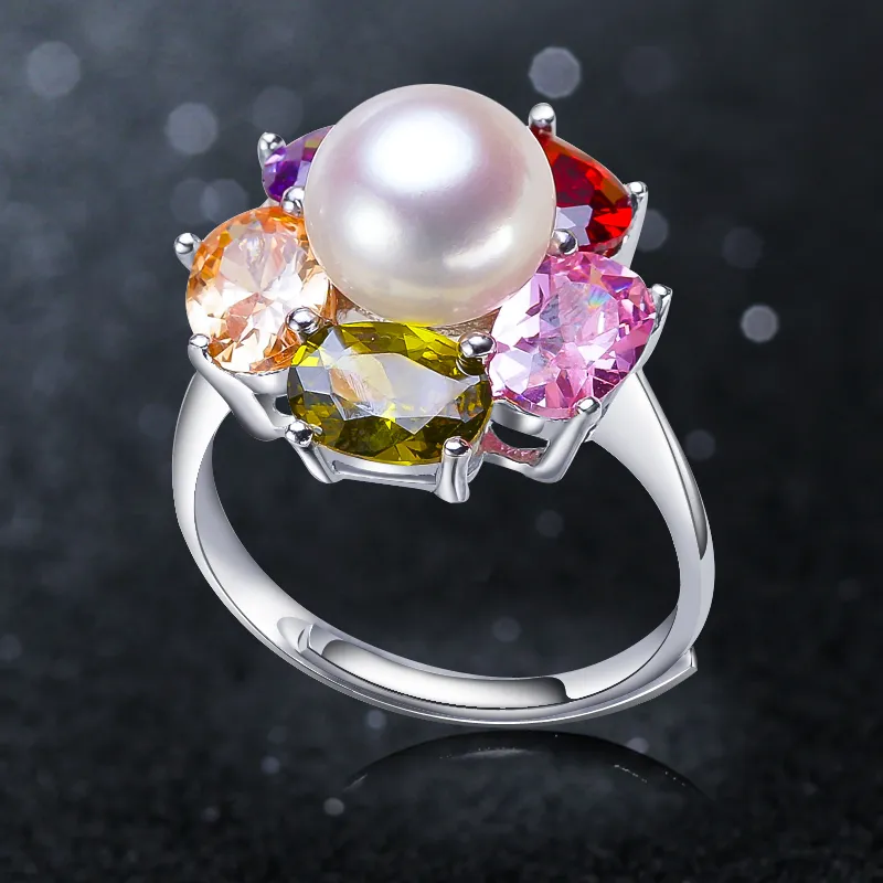 Wholesale-FENNEY 100% natural Pearl rings,Perfect round Natural Freshwater Pearl 925 Silver ring,rings for women Free Shipping