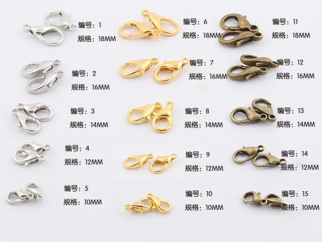 핫 마이크 새로운 10mm 12mm 14mm 16mm 18mm 실버 / 골드 / 청동 도금 합금 랍스터 clasps clasps