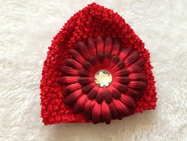 20 pçs cor misturada margarida flor strass bebê crianças crochê malha bonés gorro chapéu 19 cores para escolher 6569389