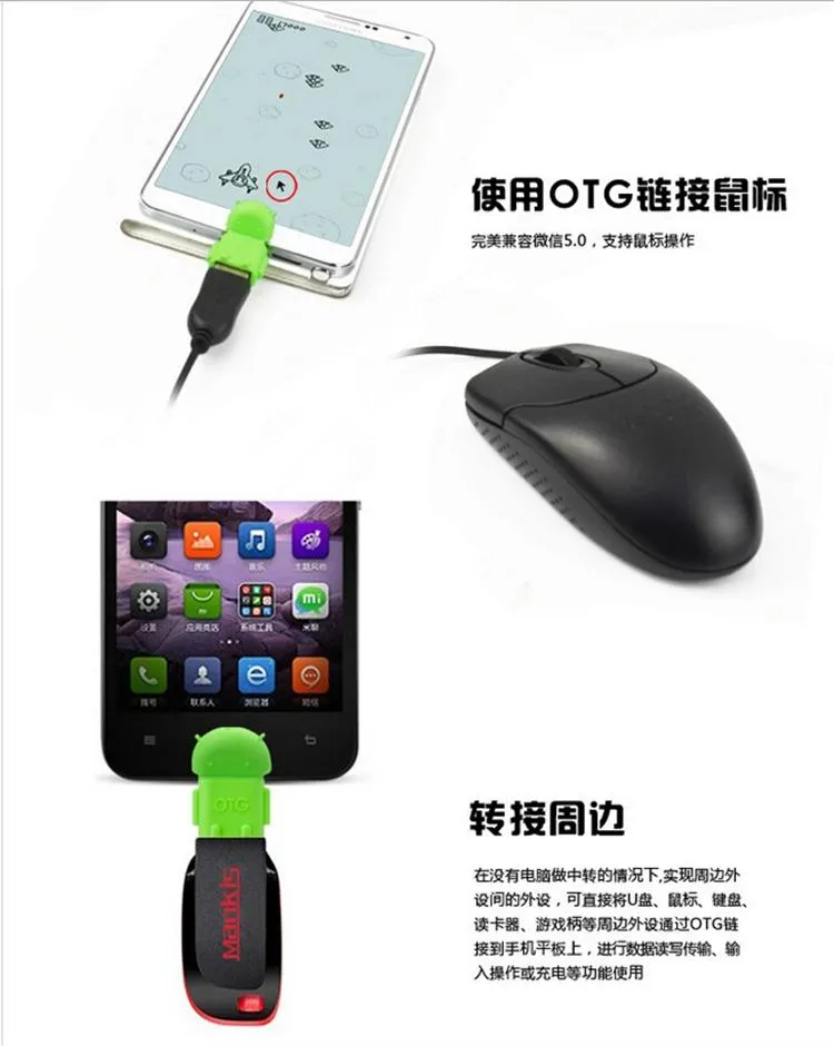 Micro USB till USB OTG Adapter Android Robot Shape OTG Adapter för smart telefon, Mobiltelefon Anslut till USB Flash / Mouse / Keyboard Universal SY