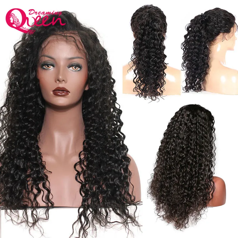 Onda Profunda Brasileira 100% Humano Virgem Cabelo Natural Color Preto Completa Perucas de Lace Glueless para mulheres negras Perucas dianteiras de renda com cabelo do bebê