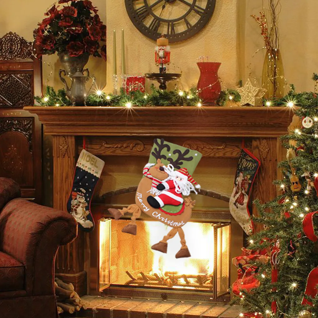Santa Claus Snow Man Xmas Stocking Ornamento del árbol de navidad Creativo colgante Stocking Present Bag 19 pulgadas